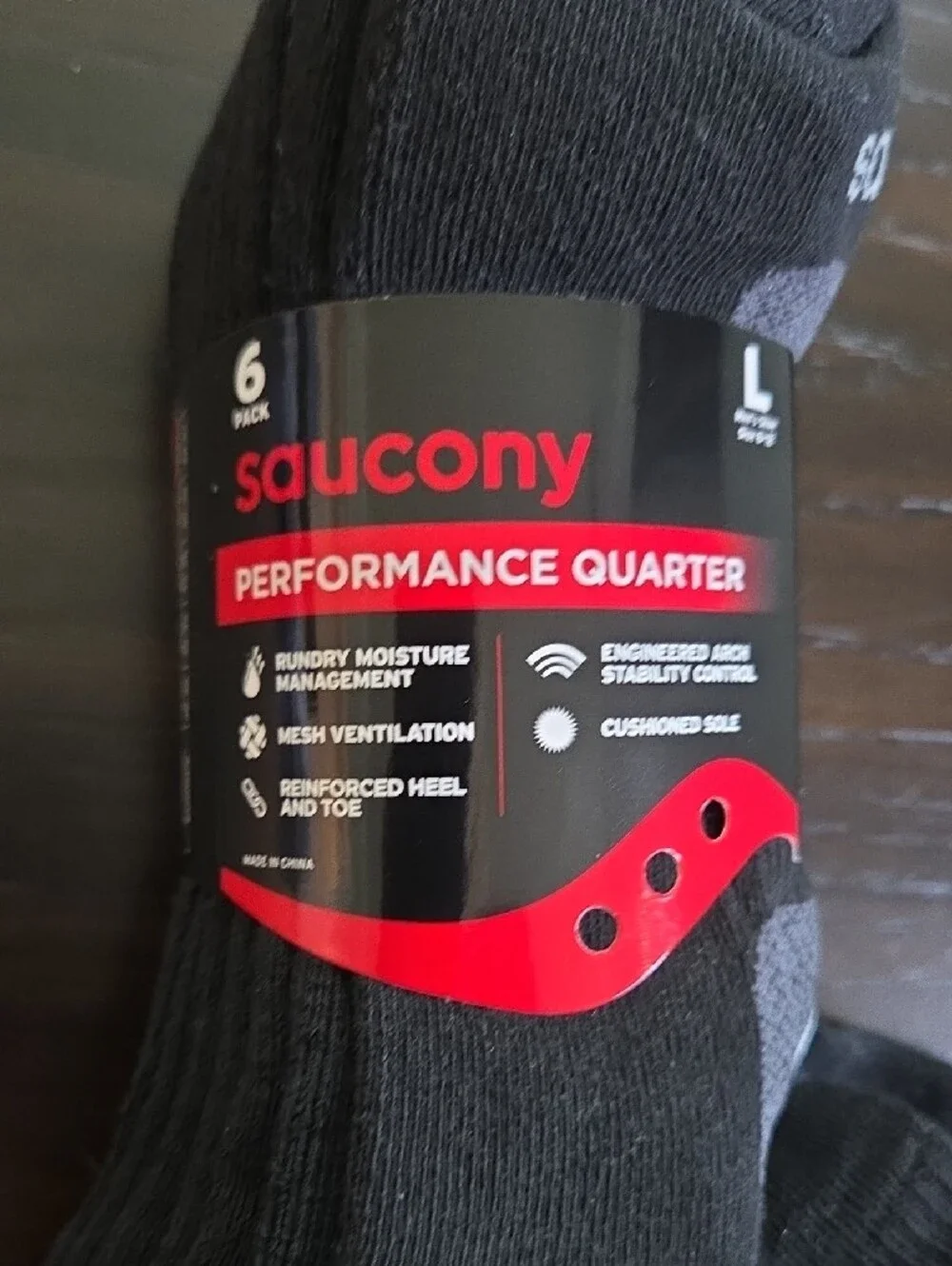 Saucony Black Performance Quarter Athletic Socks - Pack of 6